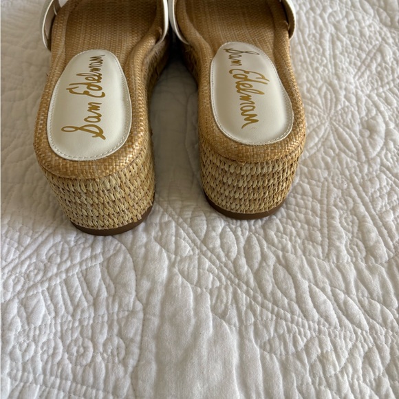 Sam Edelman White Leather & Natural Raffia Slide Mules - Picture 4 of 5